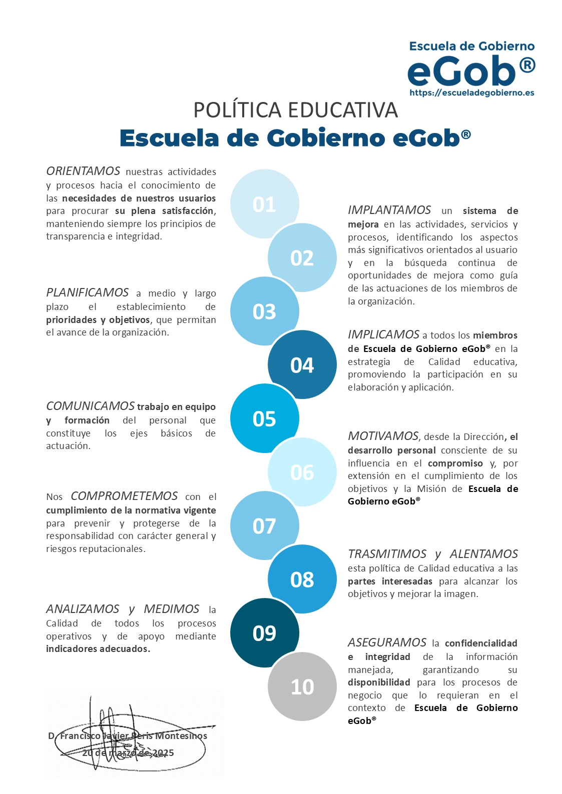 Política del Sistema de Gestión de la Escuela de Gobierno eGob®